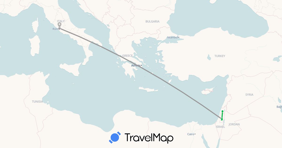 TravelMap itinerary: driving, bus, plane in Israel, Italy (Asia, Europe)
